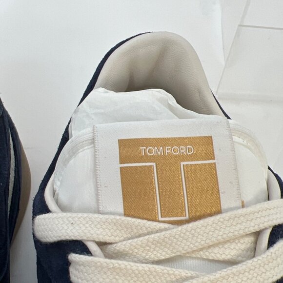 Tom Ford Jackson Suede Low Top Sneaker Navy Blue Lace-Up Men Size 9 UK8 - Picture 9 of 14